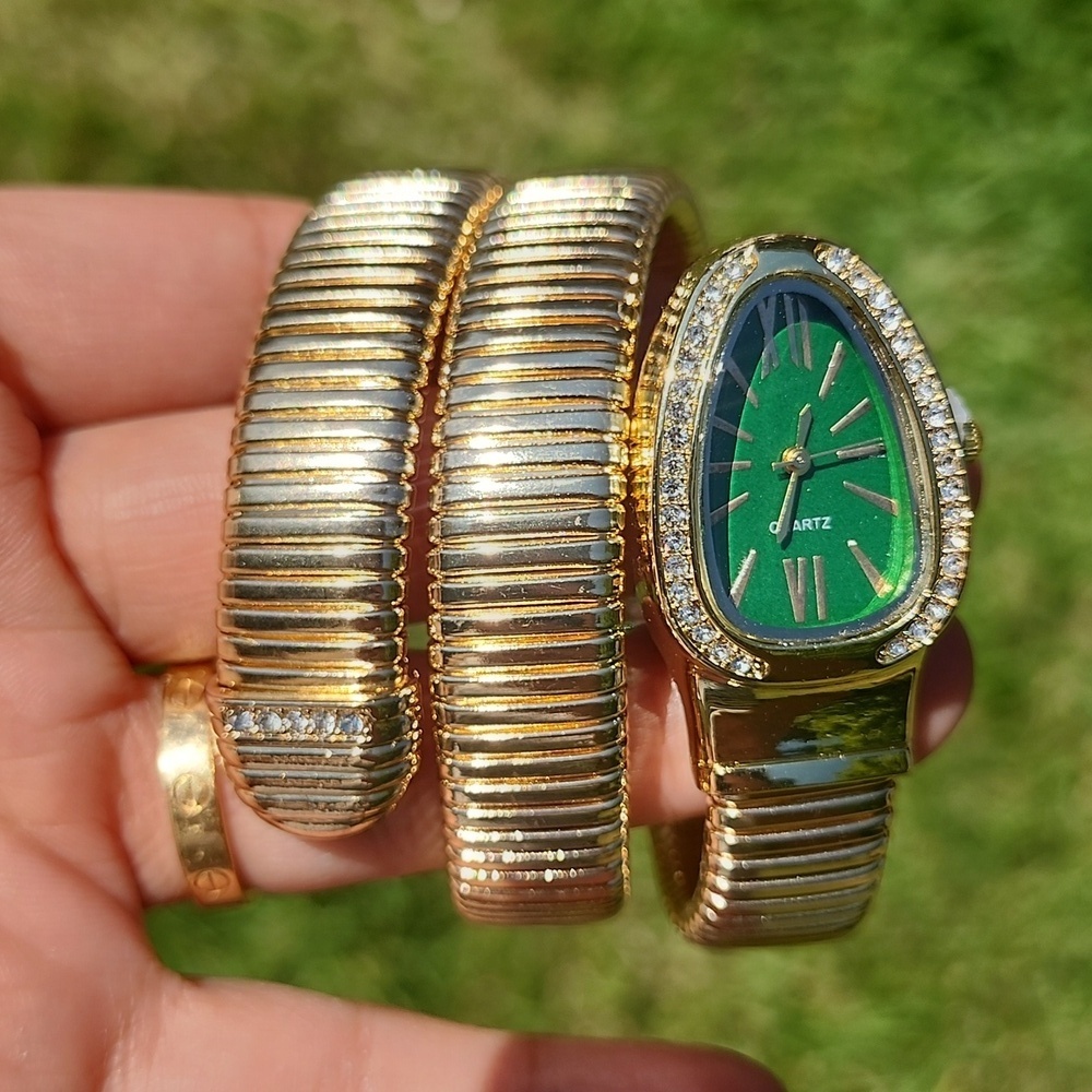 Gold and Green Watch with Crystal Accents
